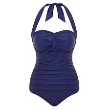 Image of Seaspray Navy Elizabeth Draped Halter Bandeau Swimsuit - 10