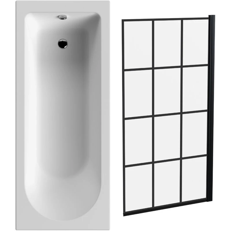 Image of Balterley Round Single Ended Bath Tub and Black Framed Bath Screen 1700 x 700mm Black