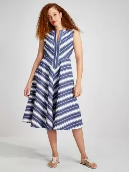 Image of Stripe Double Cloth Midi Dress - Sailboat Blue - 14