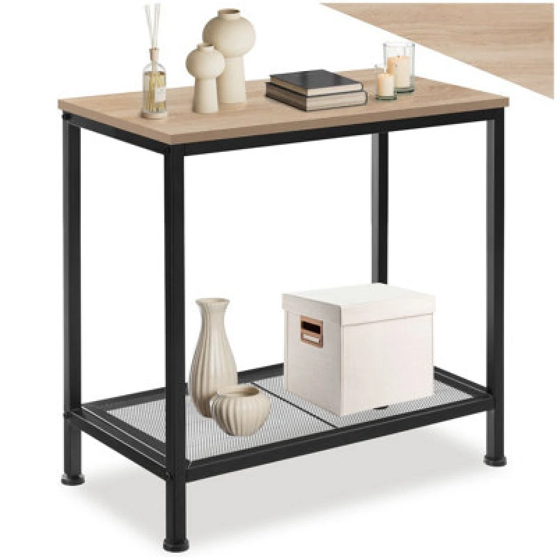 Image of Tectake Bedside Table Filton - Industrial Style, With Shelf, Grid Shelf, 60 X 30.5 X 60.5cm - Industrial Wood Light, Oak Sonoma