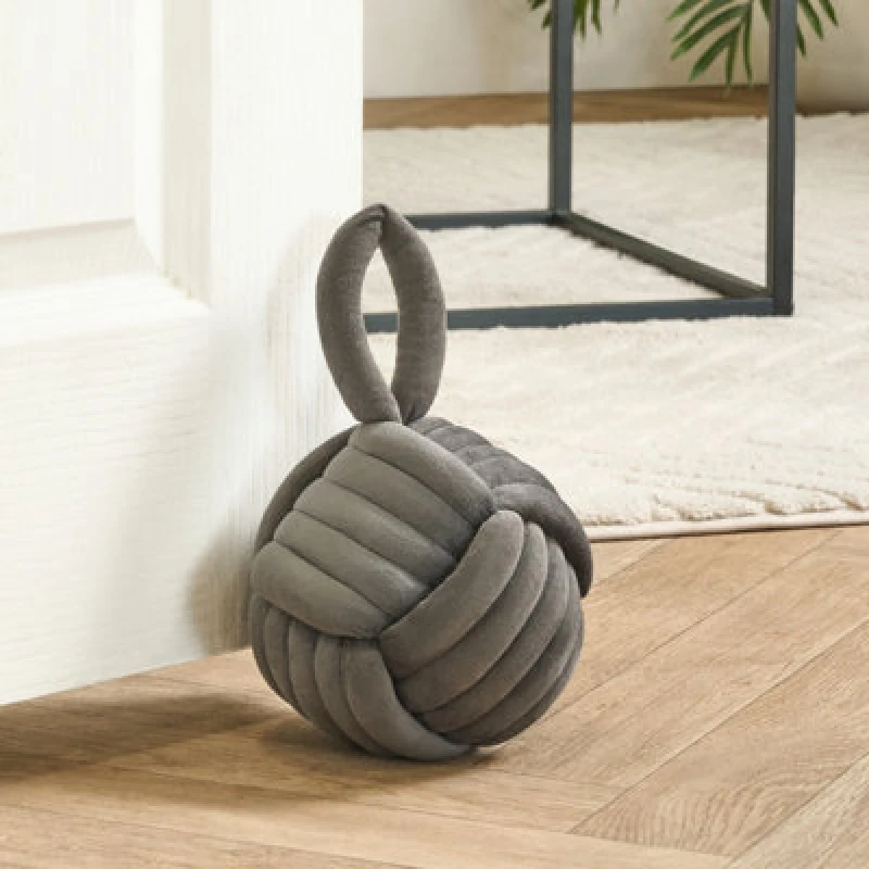 Image of OHS OHS Matte Velvet Rope Weighted Decorative Door Stop with Handle in Grey Grey One Size Unisex 5027434224968
