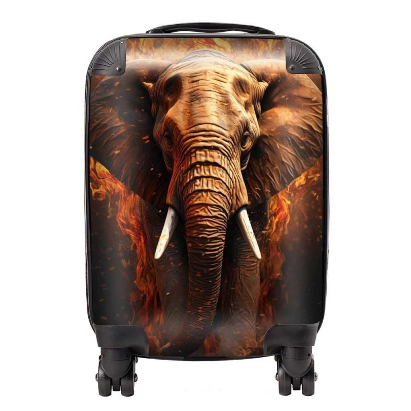 Image of Warren Reed - Designer Splashart Elephant & fire Suitcase in Orange Size: Medium Orange Unisex Medium