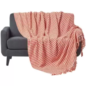 Image of Orange Houndstooth 100% Cotton Bedspread Throw, 255cm x 360cm - Orange - Orange - Homescapes