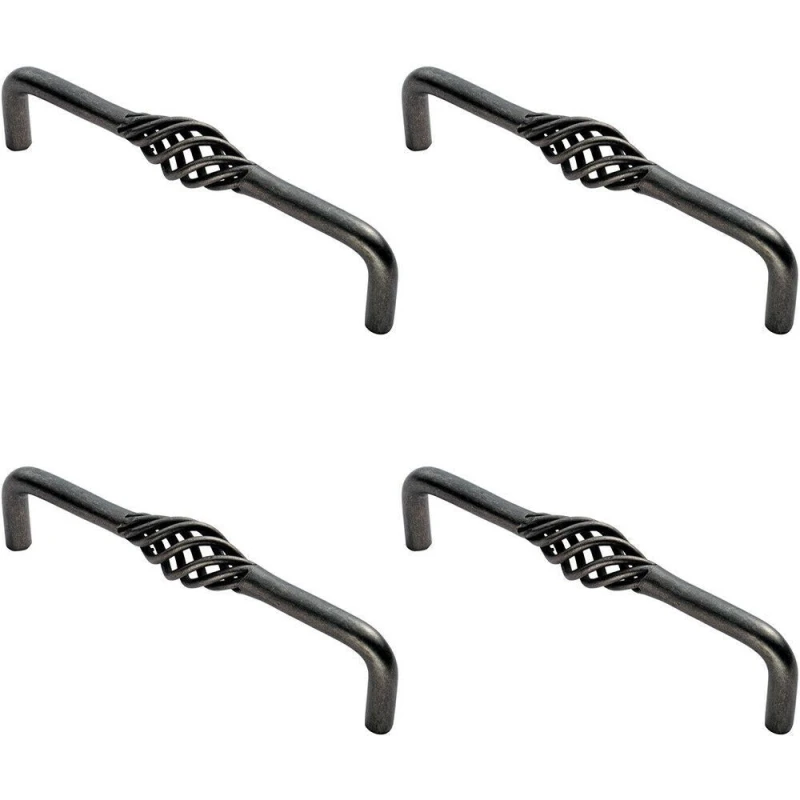 Image of Loops 4x Steel Cage D Type Cabinet Pull Handle 128mm Fixing Centres Antique Steel Metallics unisex