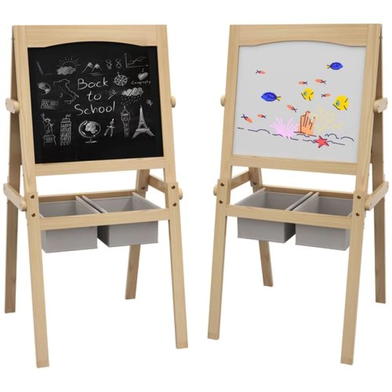 Image of AIYAPLAY Aiyaplay - 3 in 1 Kids Easel with Paper Roll, Storage Baskets - Natural 5056725555719