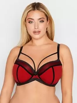 Image of Yours Strappy Fishnet Padded Bra - Red, Size 46D, Women