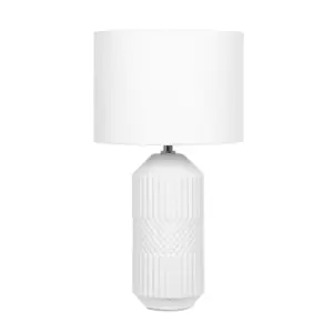 Image of White Geometric Embossed Ceramic Table Lamp
