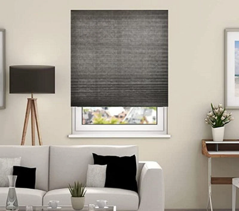 Image of Temporary Dim Out Pleated Blind Shade 200Cm Drop 85Cm Width Charcoal Grey Pleated Blind