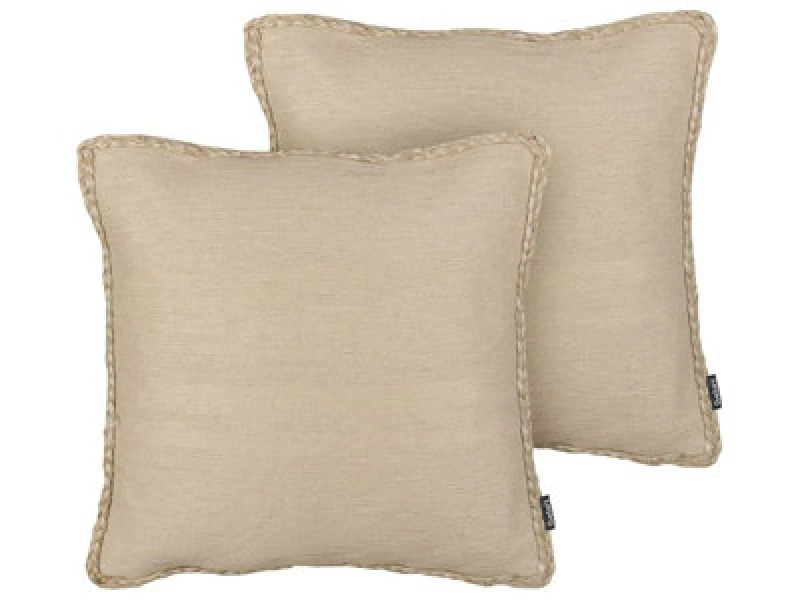Image of Beliani Set Of 2 Decorative Cushions Elliottia Jute 45 X 45cm Beige Solid