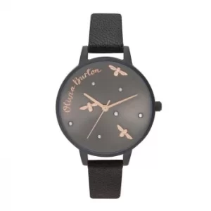 Image of Olivia Burton Pearly Queen Ladies Black Leather Strap Watch
