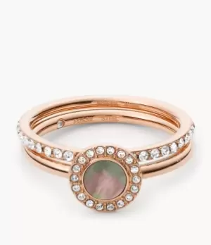 Image of Fossil Women Duo Grey Mother-of-Pearl and Rose Gold-Tone Steel Rings