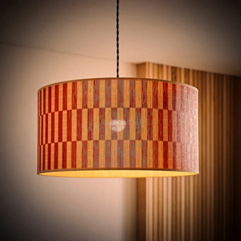 Image of ValueLights ValueLights Lori Orange Checker Bamboo Drum Easy Fit Light Lamp Shade with Bulb Orange One Size Unisex 5059406069581