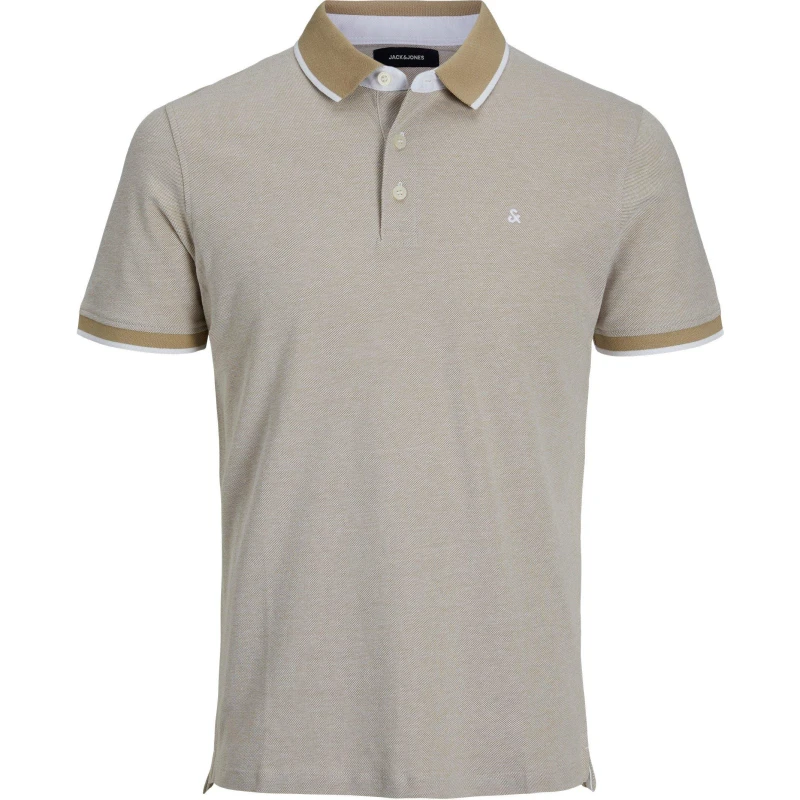 Image of Jack and Jones Paulos Tipped Pique Short Sleeve Polo Shirt - Beige Beige M