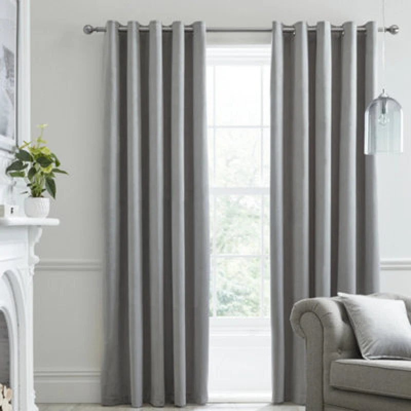 Image of Laurence Llewelyn-Bowen Laurence Llewelyn-Bowen Montrose' Velvet Blackout-Coated Pair of Eyelet Curtains in Silver Size: 117cm width x 183cm drop Si