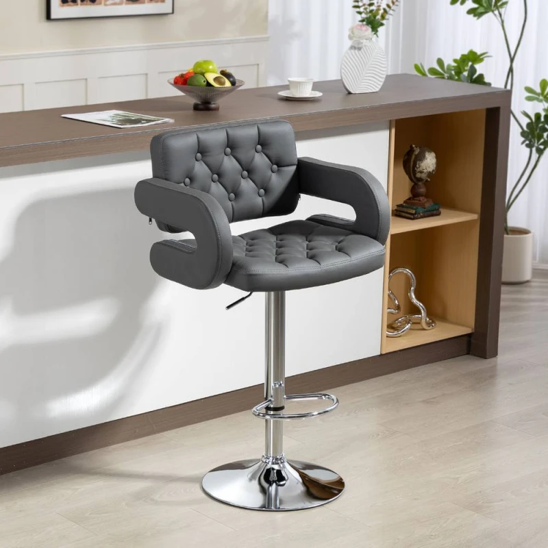 Image of HOMCOM Adjustable Height Barstool Steel Pole PU Leather Bistro in Grey Grey Unisex