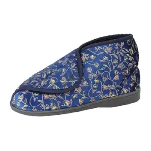 Image of Zedzzz Womens/Ladies Geraldine Touch Fastening Floral Bootee Slippers (4 UK) (Navy Blue)