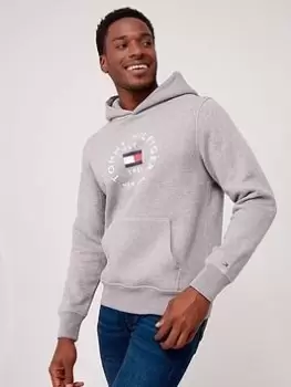 Image of Tommy Hilfiger Mens Flag Arch Overhead Hoodie - Grey, Dark Grey Heather, Size S, Men