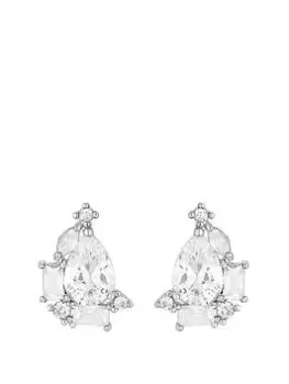 Image of Jon Richard Rhodium Plated Mixed Stone Pear Stud Earrings, Silver, Women