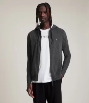 Image of AllSaints Mens Regular Fit Brace Hoodie, Grey, Size: L