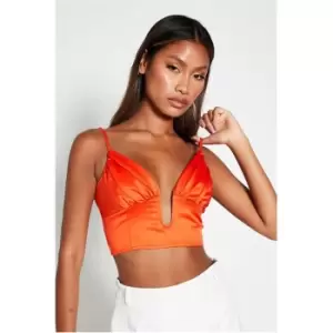Image of I Saw It First Orange Satin Pleat Detail Plunge Front Bralet - Orange