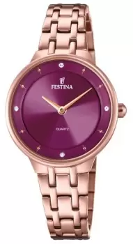 Image of Festina F20602/2 Ladies Rose-pltd. W/CZ Set & Steel Watch