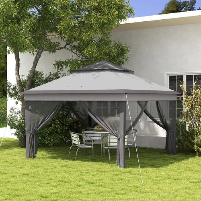 Image of Outsunny 3x3m Pop Up Adjustable Gazebo w/ Netting - Grey 84C-463V00LG