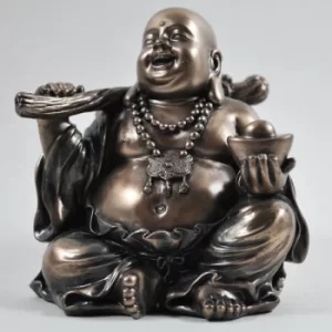 Image of Buddah Holding Gold Nugget Bronze Sculpture