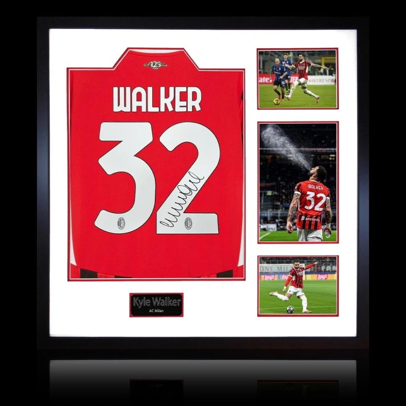 Image of The Fan Cave Kyle Walker Signed AC Milan Shirt Elite Frame Red unisex 820mm x 82