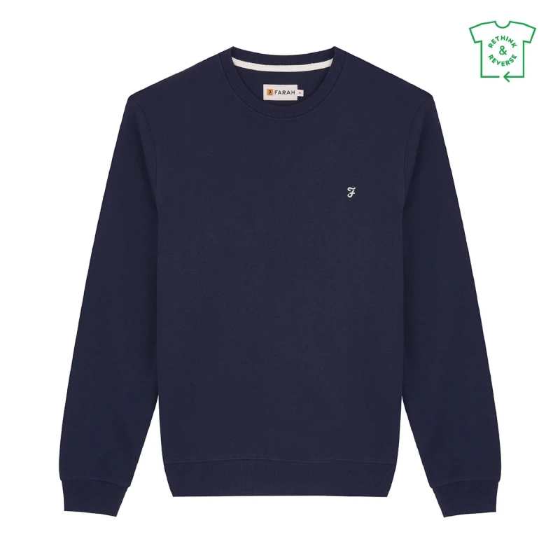 Image of Farah Fulwood Organic Crew Neck Sweatshirt - Blue Blue S