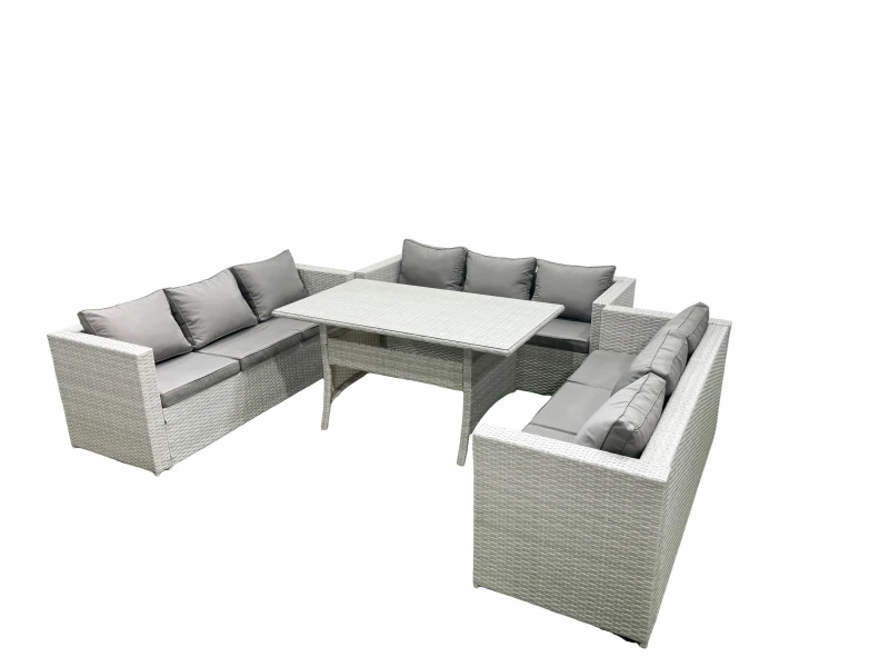 Image of Fimous Rattan Garden Outdoor Furniture Set 9 Seater Garden Sofa Rectangulr Dining Table Set Light Grey Mixed Light Grey