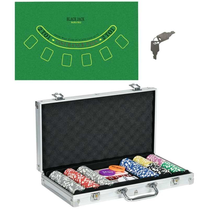 Image of SPORTNOW Poker Chips Set w/ Mat, Aluminium Case, Two Decks of Cards Silver