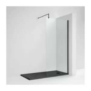 Image of Nuie - Wet Room Screen 1850mm High x 760mm Wide with Support Bar 8mm Glass - Matt Black