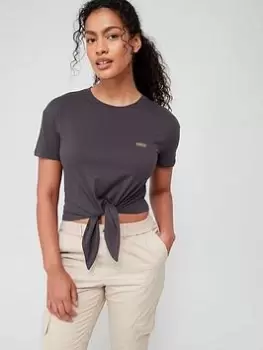 Image of Barbour International Soules Tie Front T-Shirt - Washed Black, Size 14, Women