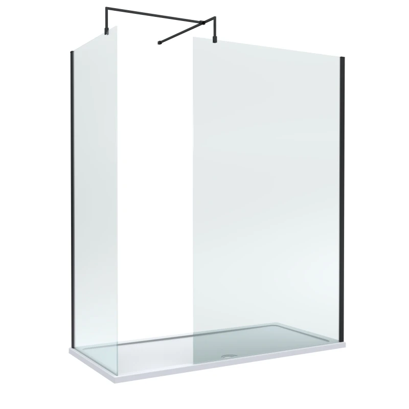 Image of Balterley 8mm Glass Wetroom Screens Black Profile & Tray 1700 x 800mm Black Unisex