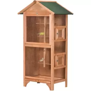 Image of Pawhut - Wooden Bird Aviary, Outdoor Bird Cage for Finch, Canary w/ Tray - Orange - Orange