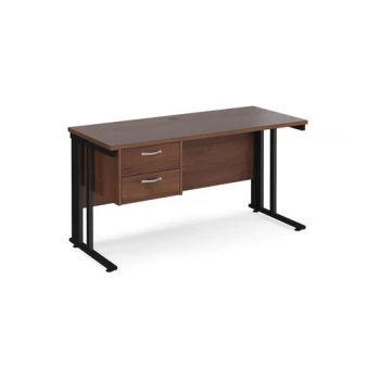 Image of Office Desk Rectangular Desk 1400mm With Pedestal Walnut Top With Black Frame 600mm Depth Maestro 25 MCM614P2KW