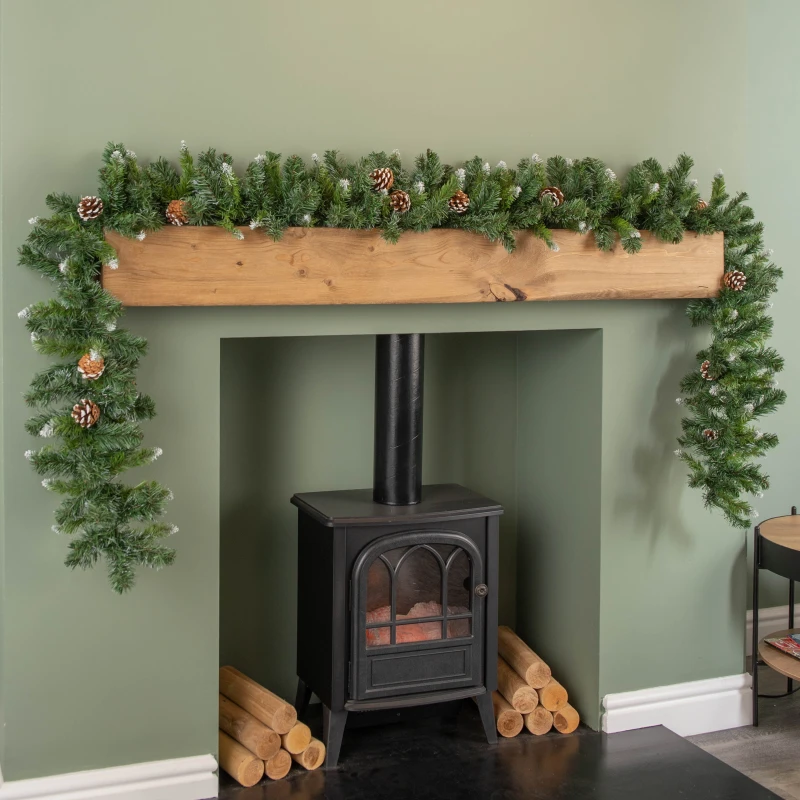 Image of 270cm (9ft) x 25cm Snow Tipped King Fir Christmas Garland with Pine Cones