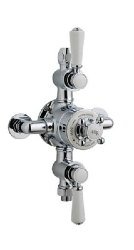 Image of Old London Triple Thermostatic Exposed Shower Valve In 2 White Topaz And Crosshead Handle, Accurate Flow Control In Chrome Finish