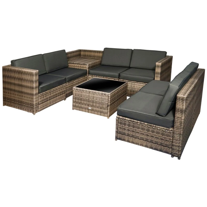 Image of Outsunny Outsunny - 8Pcs Patio Rattan Sofa Set Garden Furniture Side Table w/ Cushion Mixed Brown 5056399122385