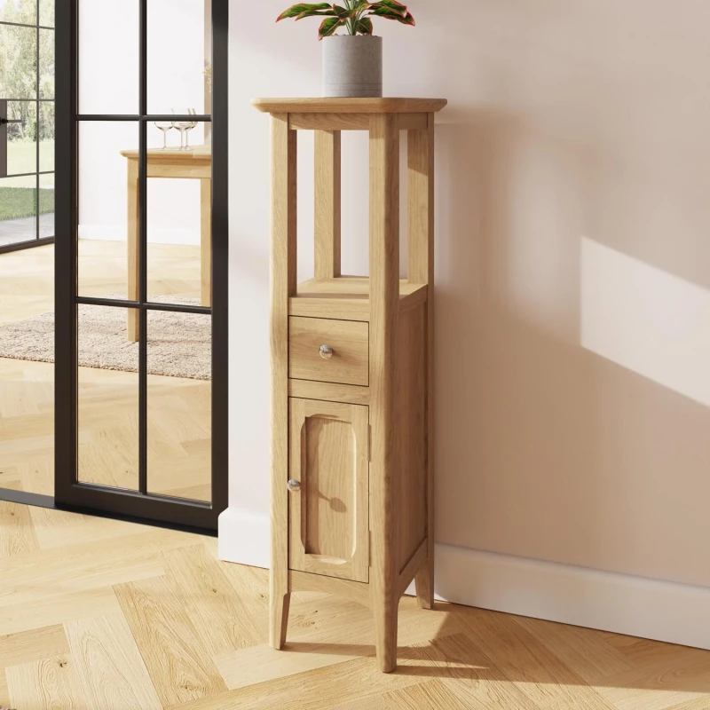 Image of FWStyle FWStyle Ready Assembled Ash Wood Tall Cabinet Cupboard 1 Door 1 Drawer in Brown Brown One Size Unisex 5056413110824