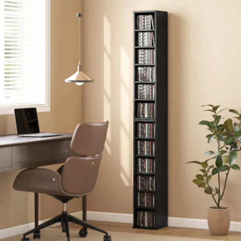 Image of Homcom Set Of 2 Cd Storage Units DVD Shelf With Adjustable Shelves, Black