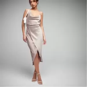 Image of Missguided Asymmetric Cowl Neck Satin Midaxi Dress - Gold