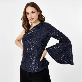 Image of Biba BIBA x Tess Daly One Shoulder Sequin Top - Midnight sequin