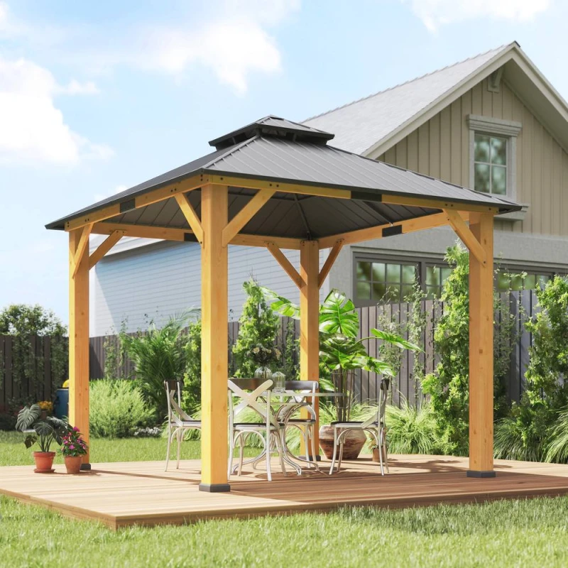Image of Outsunny 3x(3)M Double-Tier Hardtop Gazebo, Outdoor Patio Shelter, Grey Grey