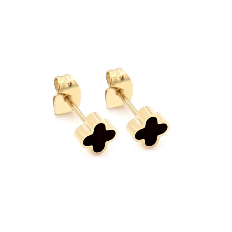 Image of Say It With Graphite Crystal Clover Earrings - Yellow Gold Gold Unisex One Size