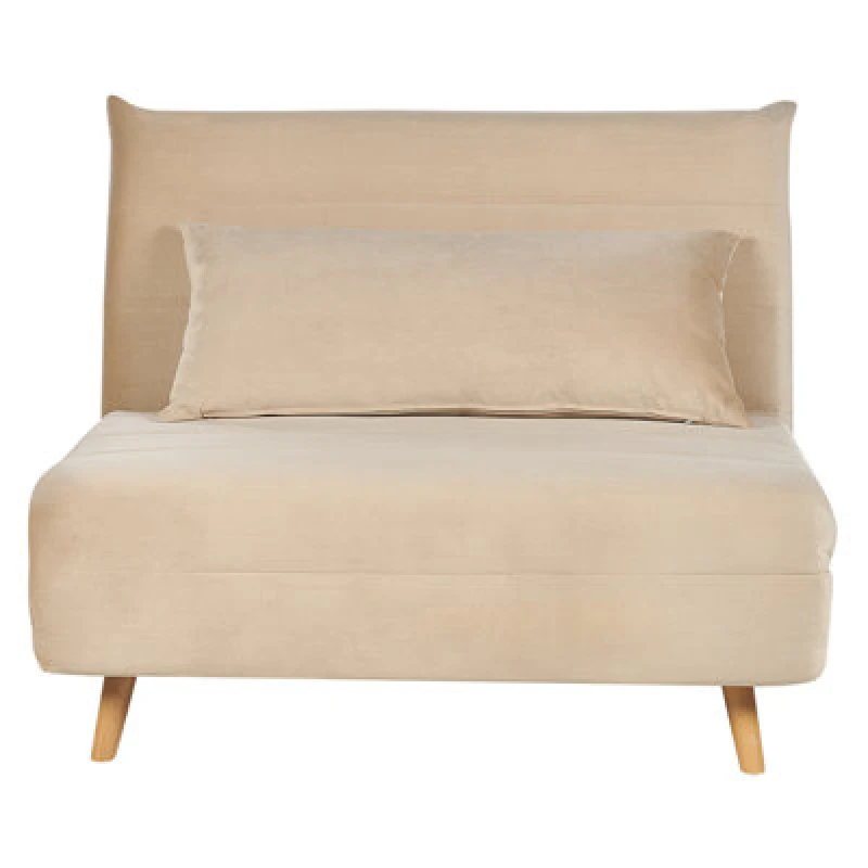 Image of Beliani Single Sofa Bed Setten Velvet Sand Beige