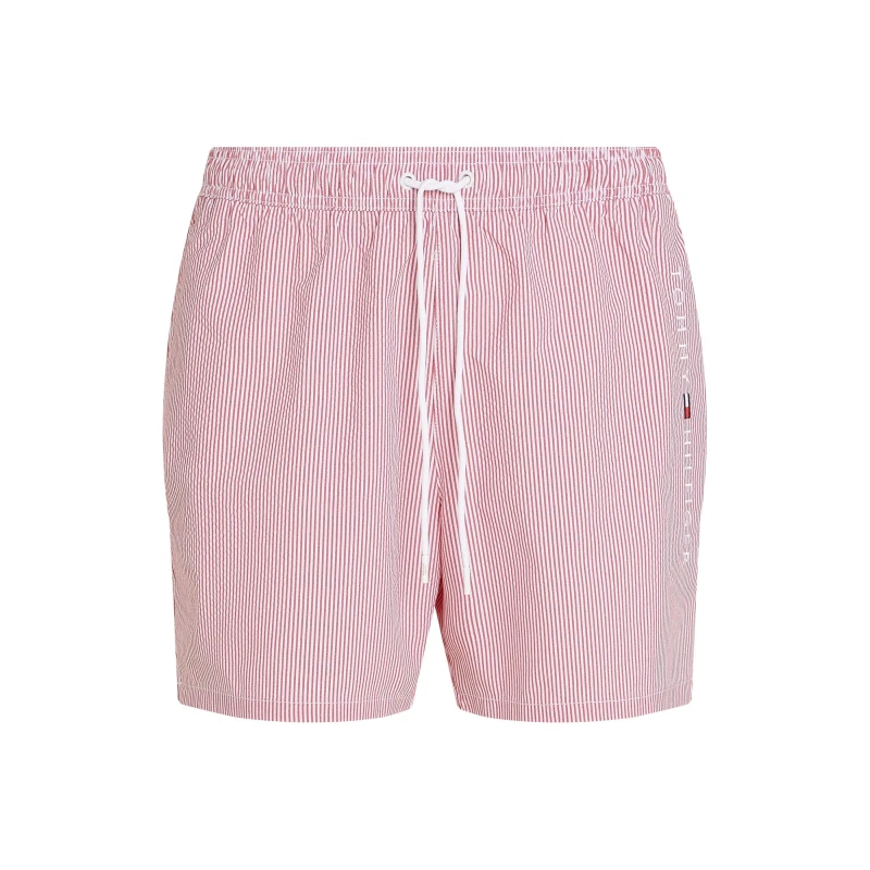 Image of Tommy Hilfiger Mens Ithaca Stripe Medium Length Drawstring Swim Shorts White/Red male S