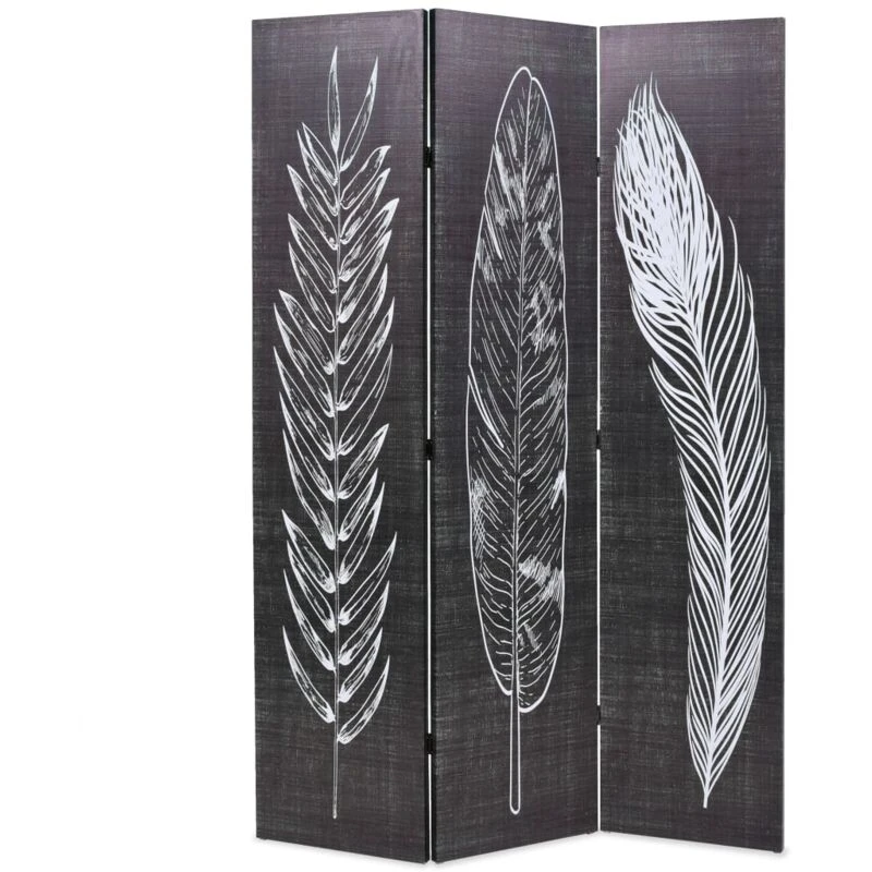 Image of vidaXL Folding Room Divider 120x170cm Feathers Black and White Privacy Screen