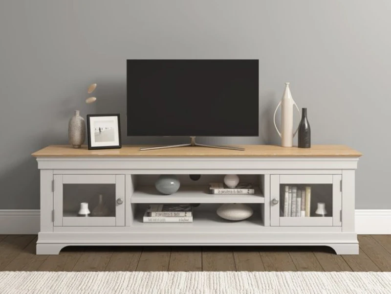 Image of Seconique Bordeaux Ivory and Oak 2 Door Wide TV Cabinet Assembled