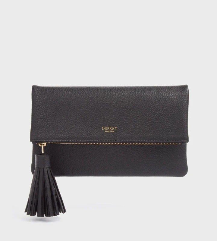 Image of OSPREY LONDON Womens The Bexley Leather Clutch Bag in Black Female One Size